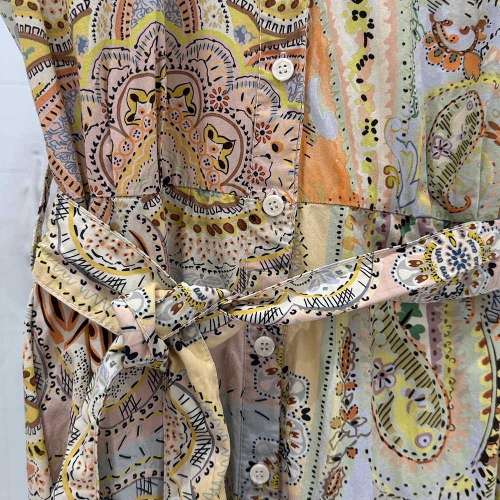 Zara Printed Belted Shirt Paisley sleeveless 100% cotton size large - Picture 9 of 11